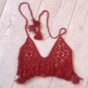 Fashion Nova red crochet top junior medium